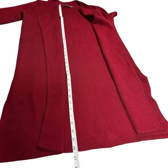 Merokeety Women’s Sz S Long Wool Blend Red Cardigan Knit Duster Coatigan Sweater - Picture 10 of 13